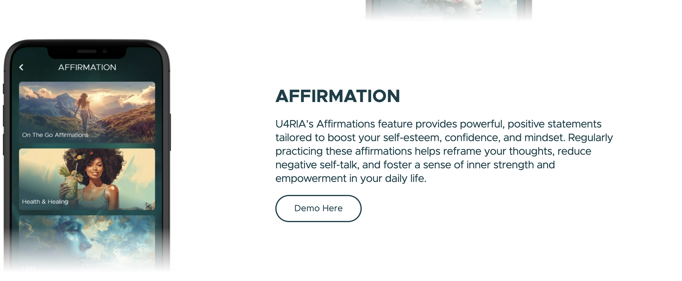 Affirmation feature with positive statements